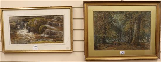 George Weissen Landscape with stream and a woodland scene signed Johnson 25 x 50cm. & 35 x 52cm.